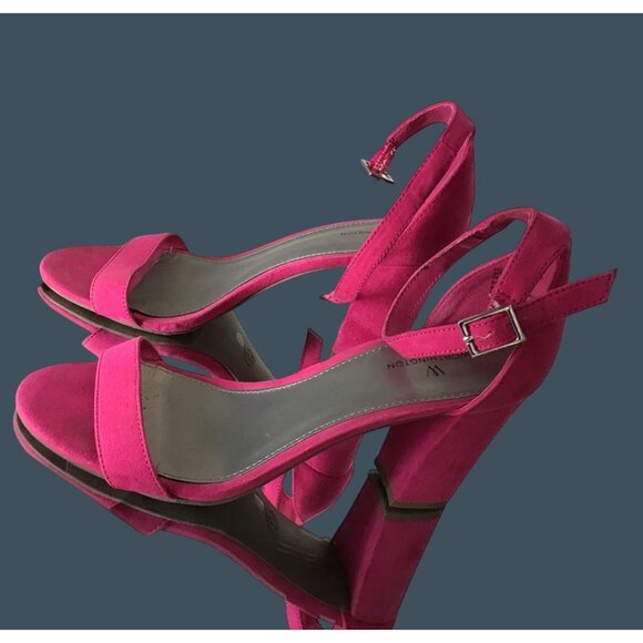 Hot Pink Suede Ankle Strap Block Heel Sandals Womens Size 9 - Picture 1 of 8
